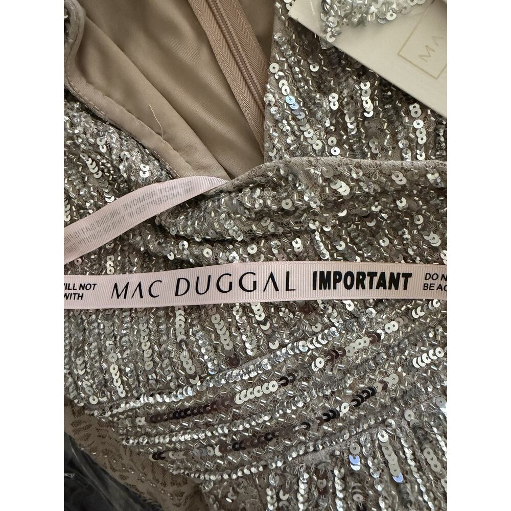 Mac Duggal 93676 Midi Dress Beaded V-Neck Long Sleeve Taupe Sequin Size 6 - Picture 11 of 14